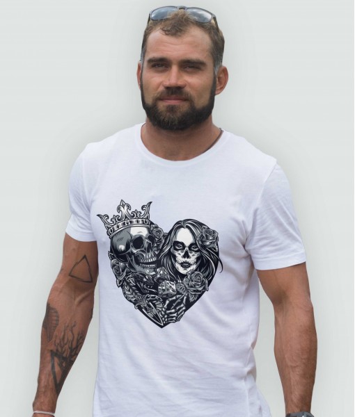 Мъжка тениска с щампа Готика Hearts skull and women